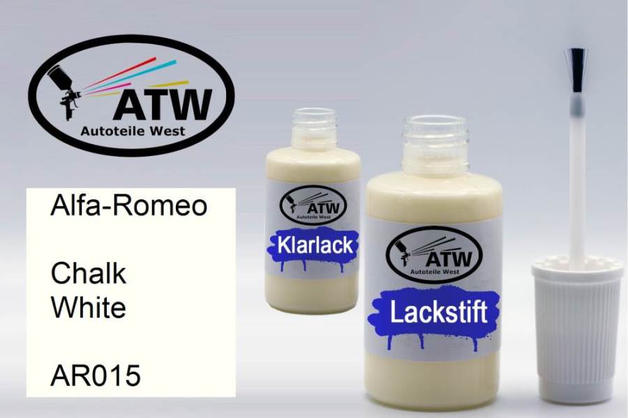 Alfa-Romeo, Chalk White, AR015: 20ml Lackstift + 20ml Klarlack - Set, von ATW Autoteile West.